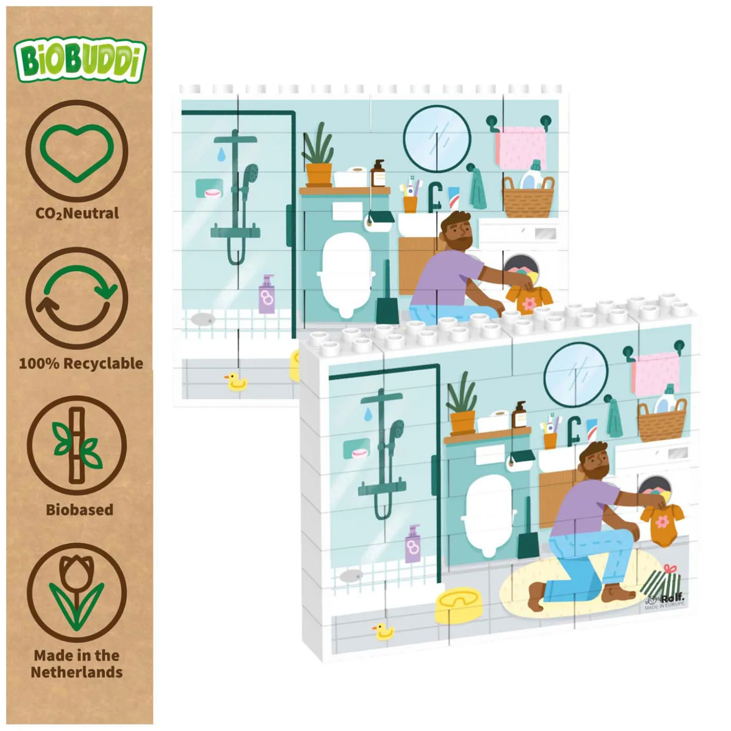 Rolf More - Houten Verticale Blokpuzzel Badkamer - 28st.