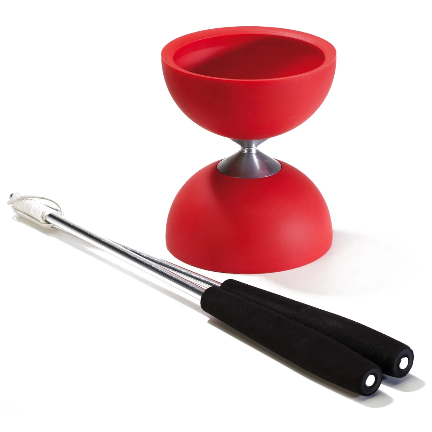 Rubber Diabolo met Aluminium Stokken - Rood