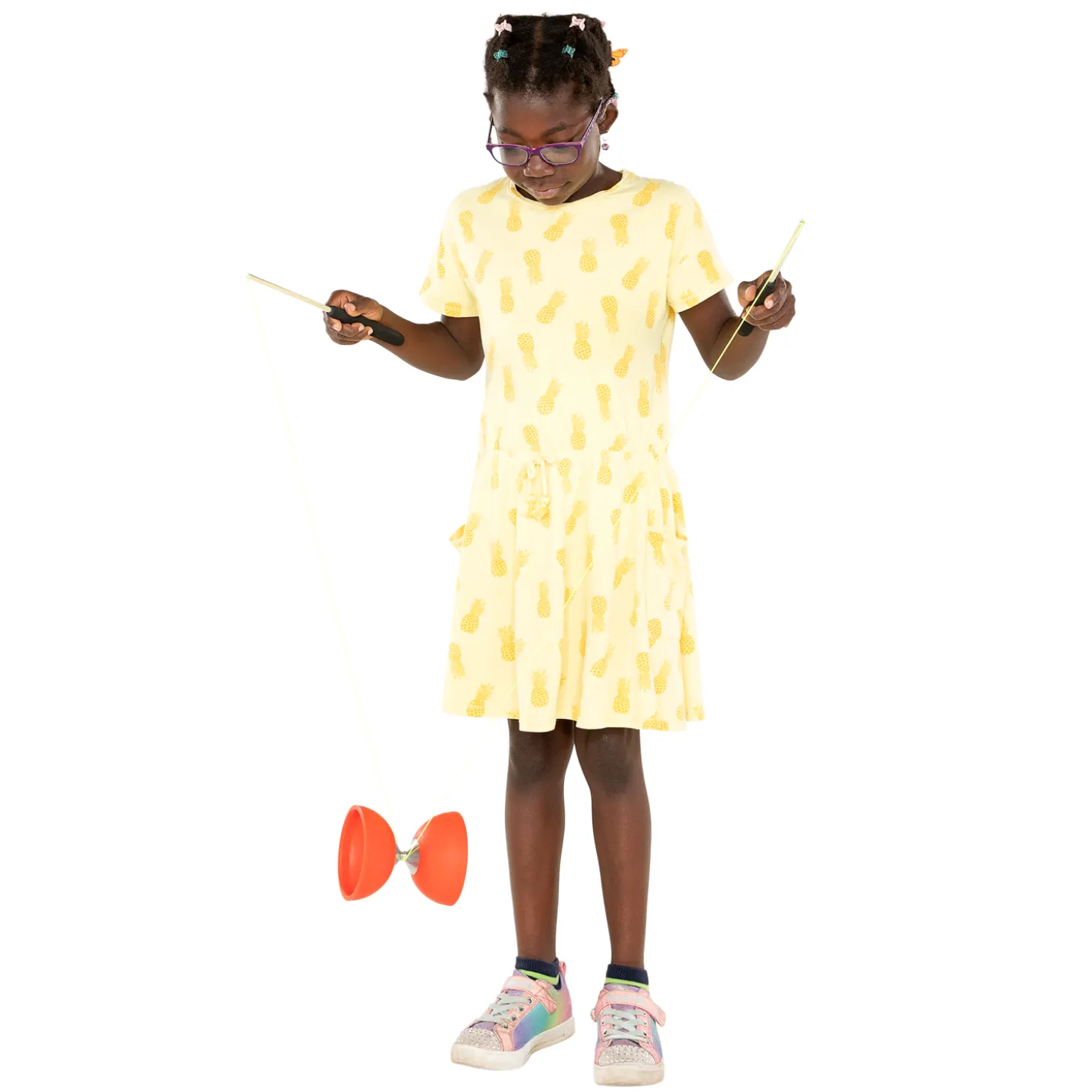 Rubber Diabolo met Aluminium Stokken - Oranje