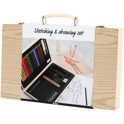Schets en Tekenset in Houten Koffer