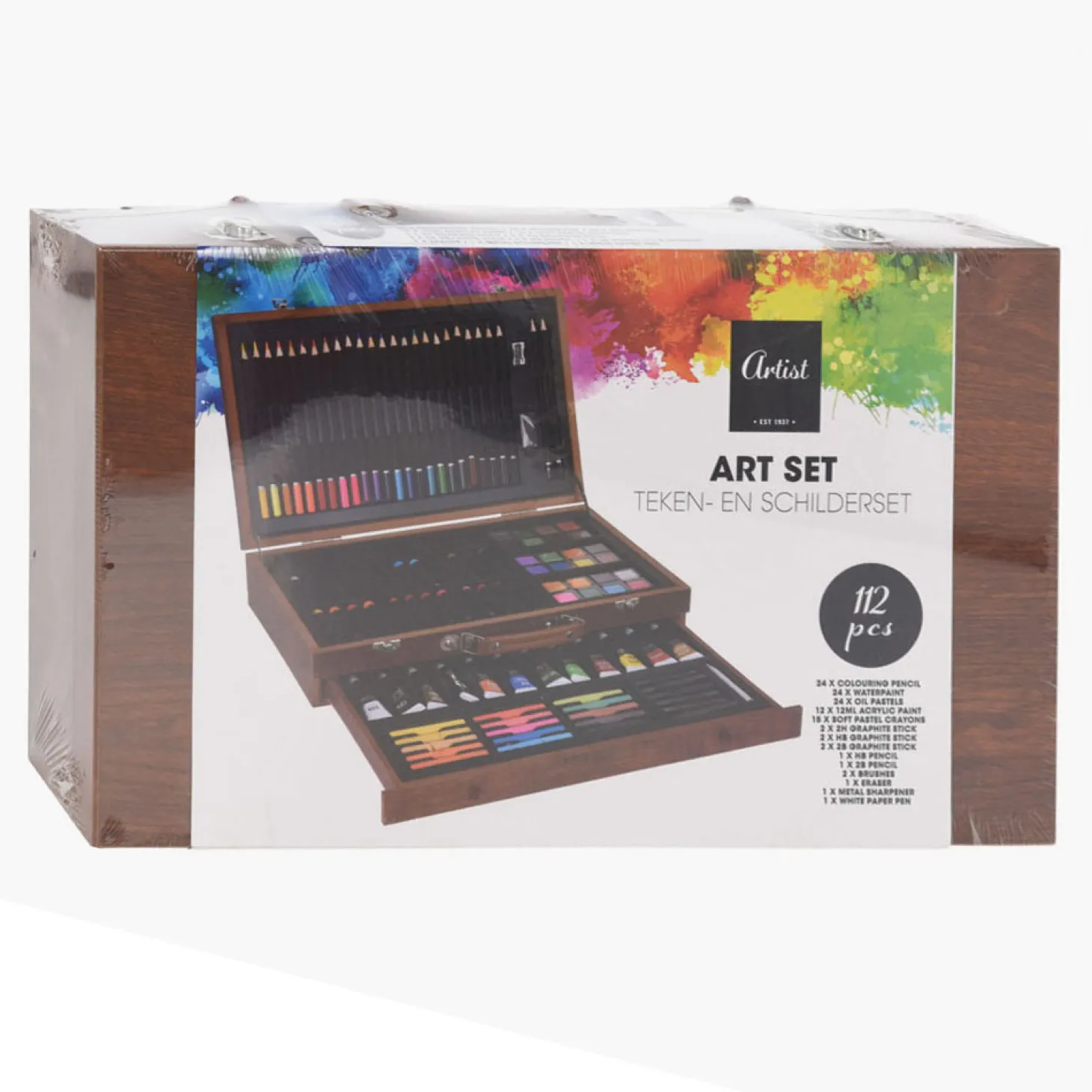 Schilder- en Tekenset in Houten Koffer, 112dlg.