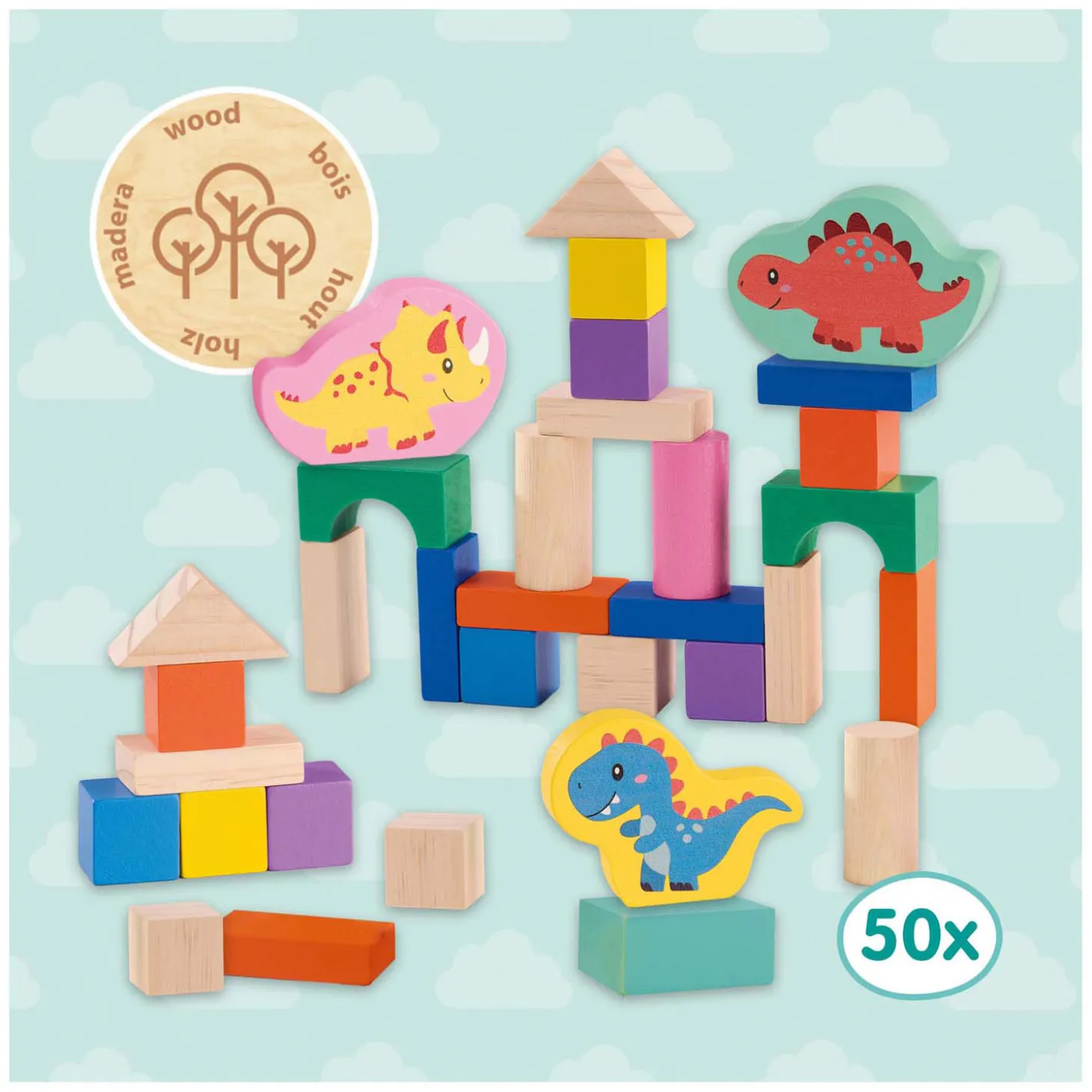 SES Houten Bouwblokken Dino's, 50st.