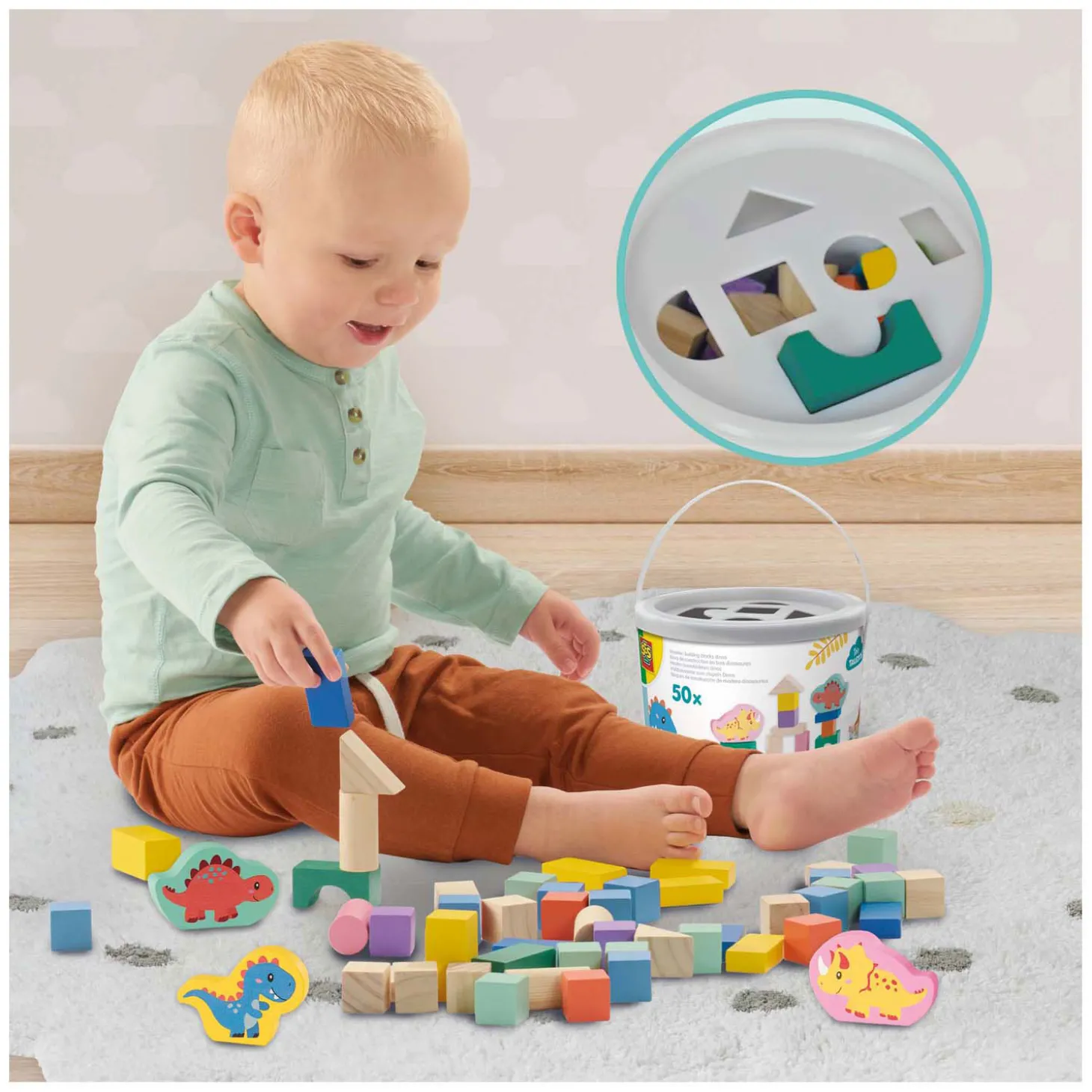 SES Houten Bouwblokken Dino's, 50st.