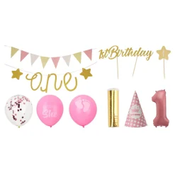 Set Feestversiering 1e Verjaardag - Roze/Meisje, 9dlg.
