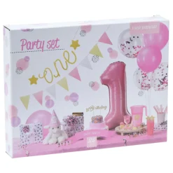 Set Feestversiering 1e Verjaardag - Roze/Meisje, 9dlg.