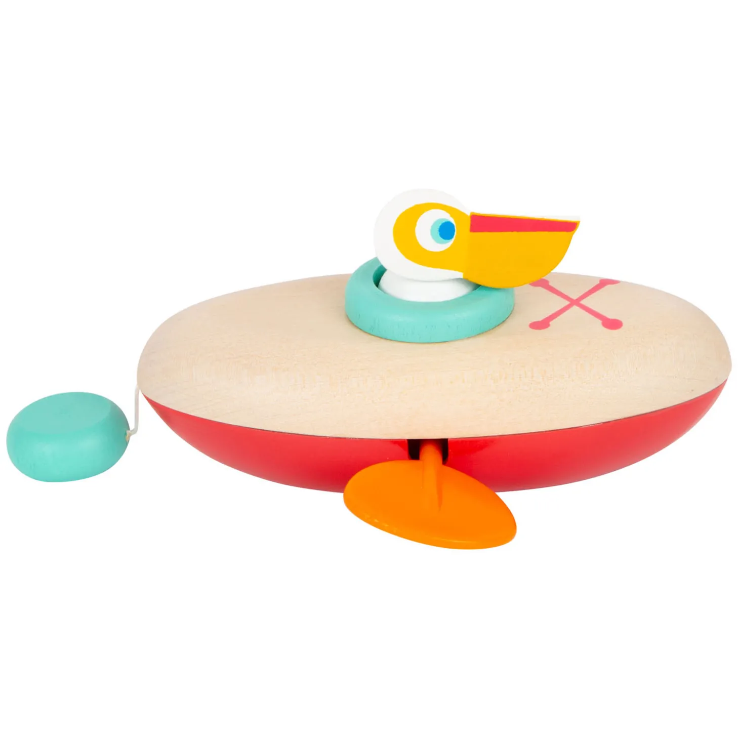 Small Foot - Badspeelgoed Houten Kano Pelikaan Opwindbaar
