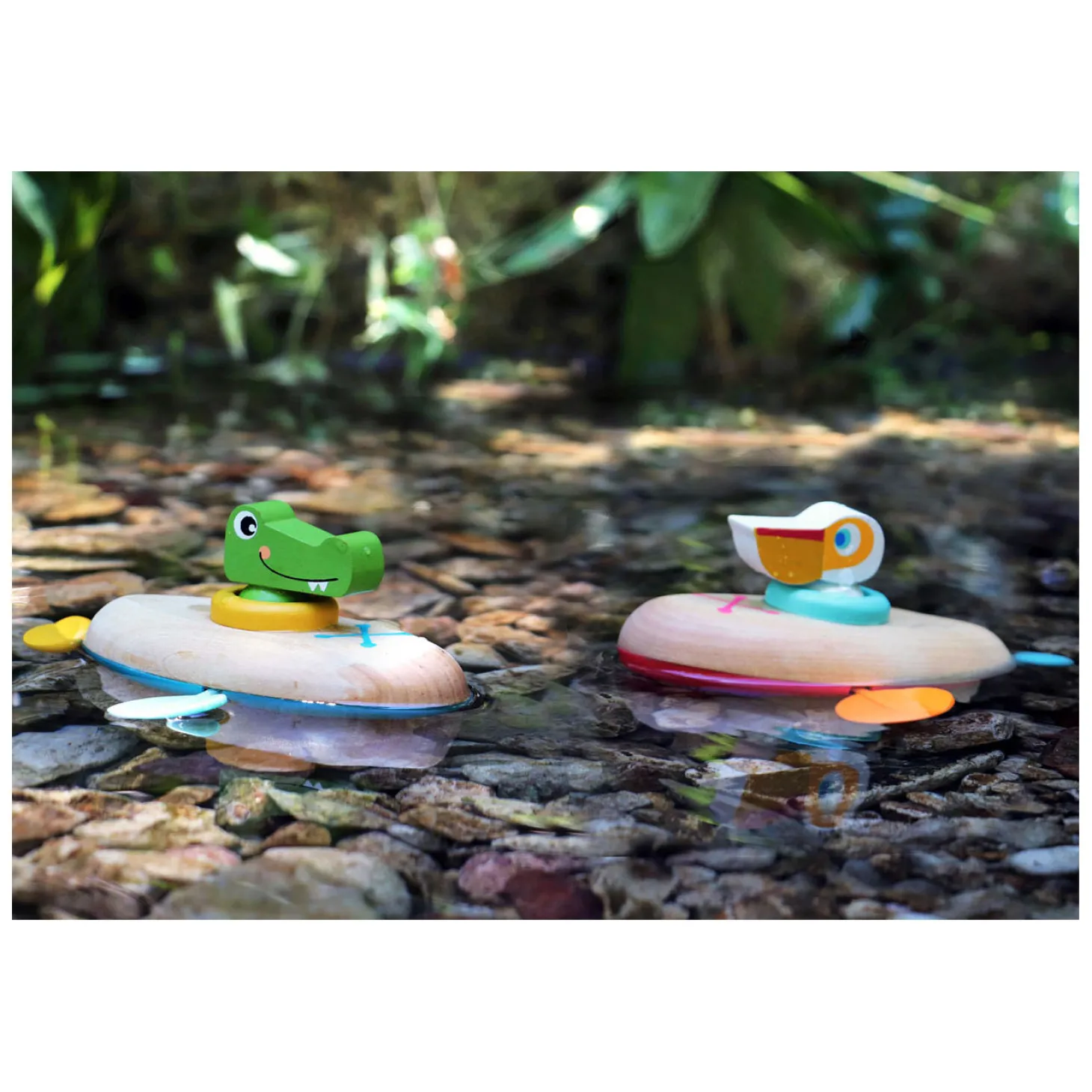 Small Foot - Badspeelgoed Houten Kano Pelikaan Opwindbaar