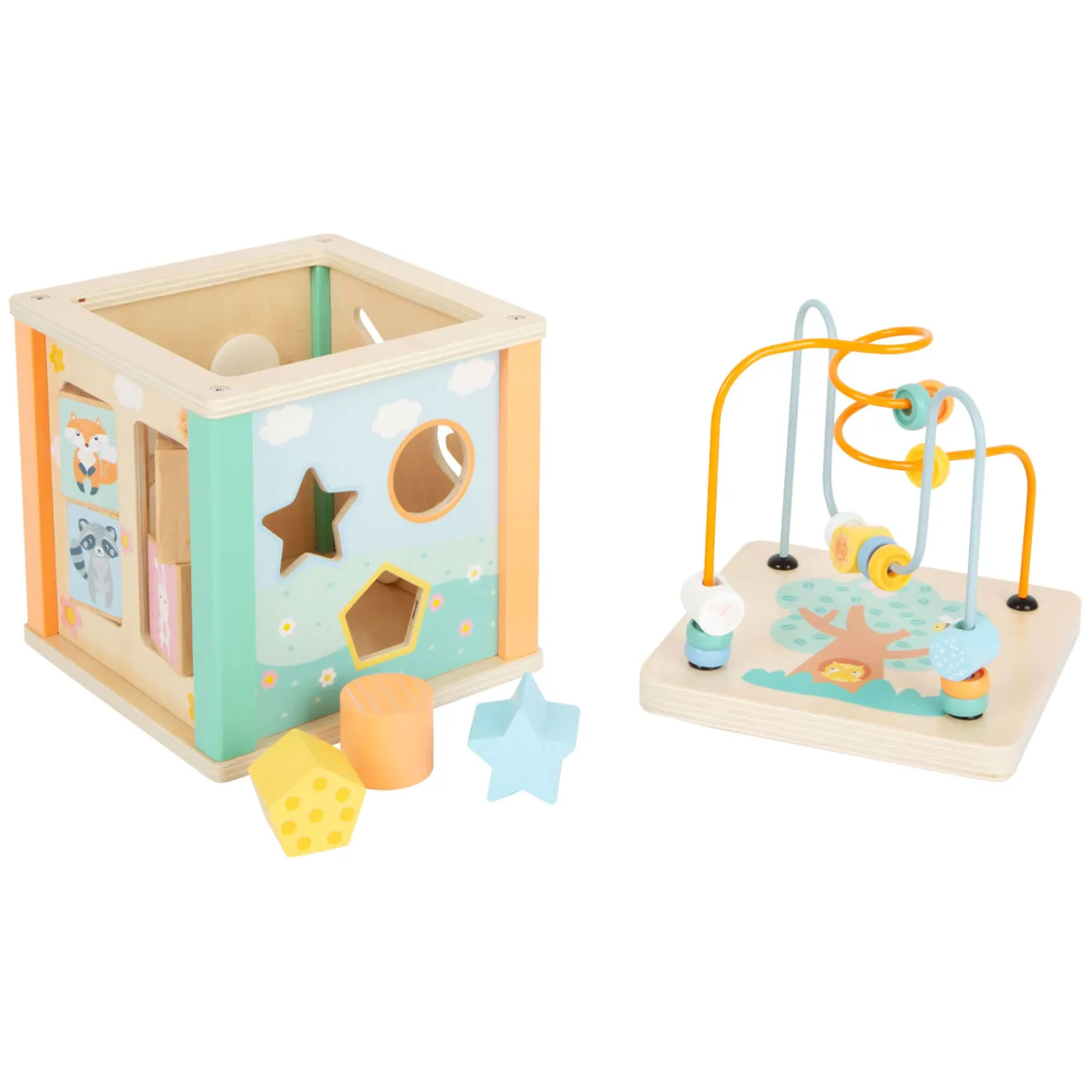 Small Foot - Houten Activiteitenkubus en Motoriekspiraal Pastel