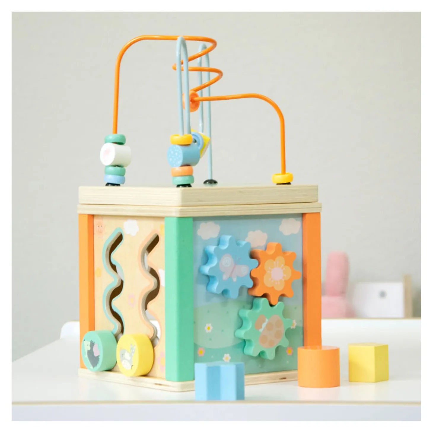 Small Foot - Houten Activiteitenkubus en Motoriekspiraal Pastel