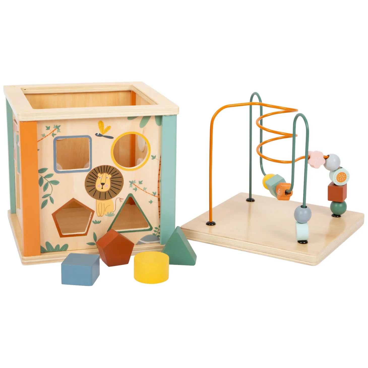 Small Foot - Houten Activiteitenkubus en Motoriekspiraal Safari