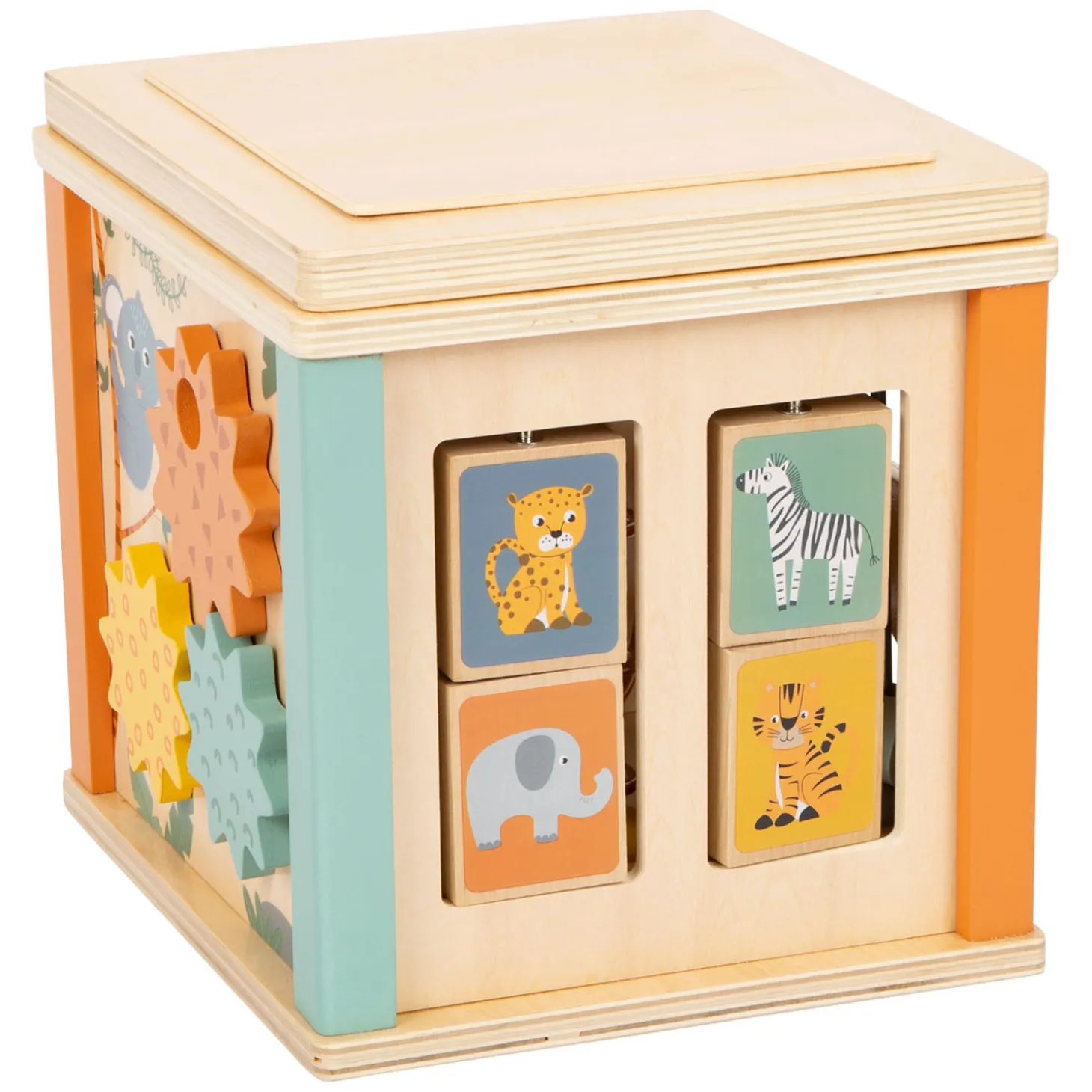 Small Foot - Houten Activiteitenkubus en Motoriekspiraal Safari