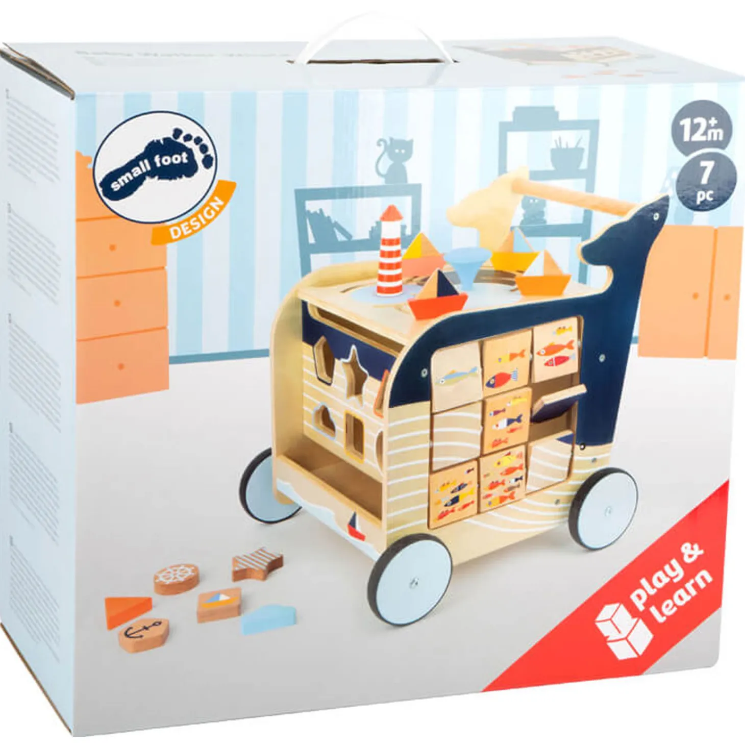 Small Foot - Houten Activiteiten Loopwagen Walvis