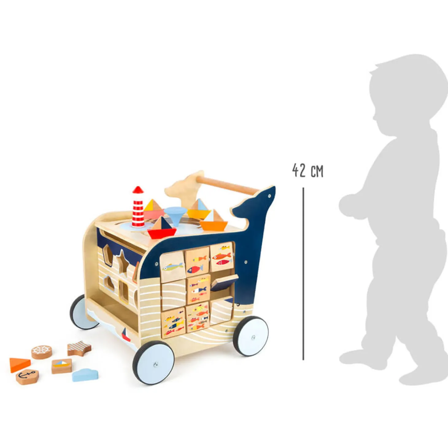 Small Foot - Houten Activiteiten Loopwagen Walvis