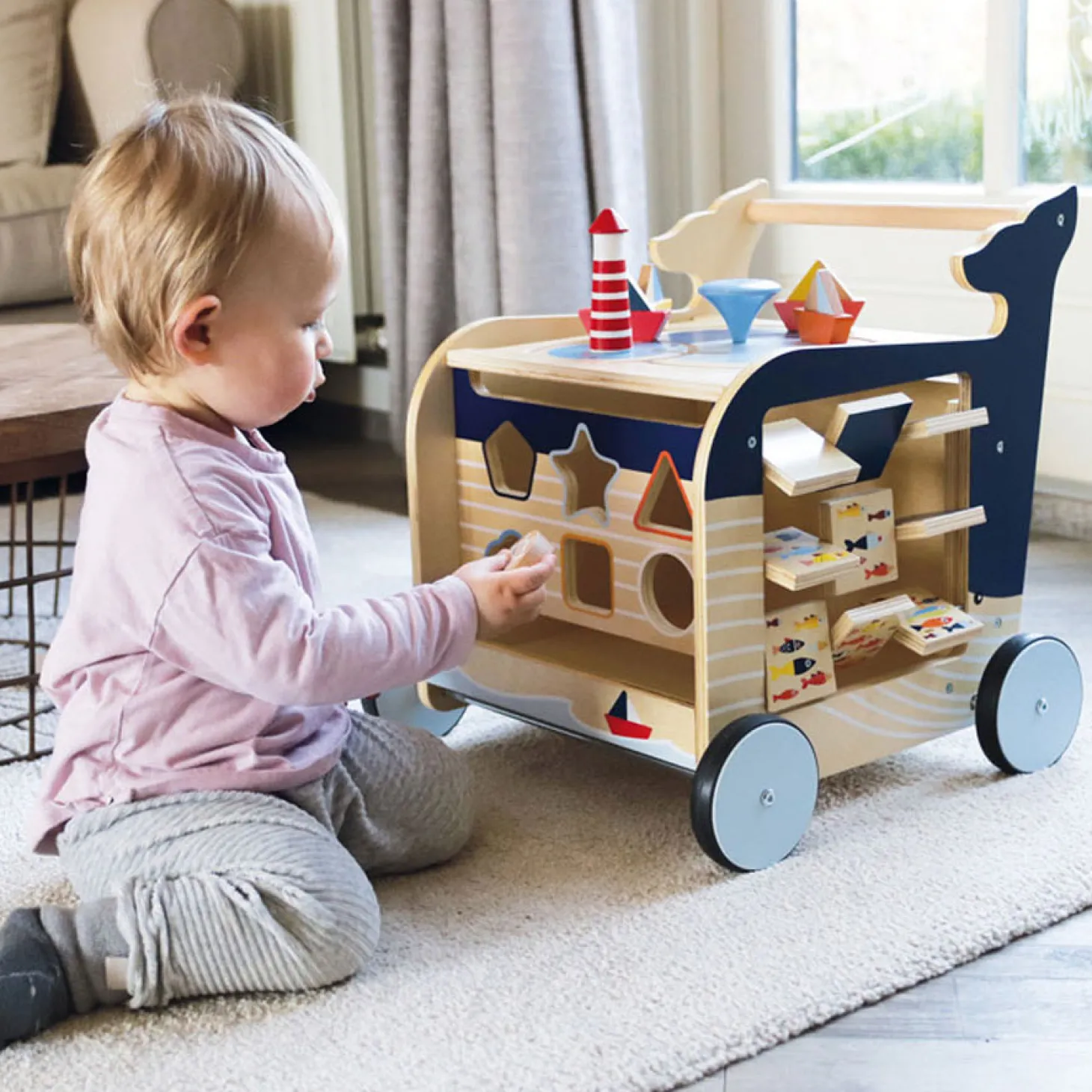 Small Foot - Houten Activiteiten Loopwagen Walvis