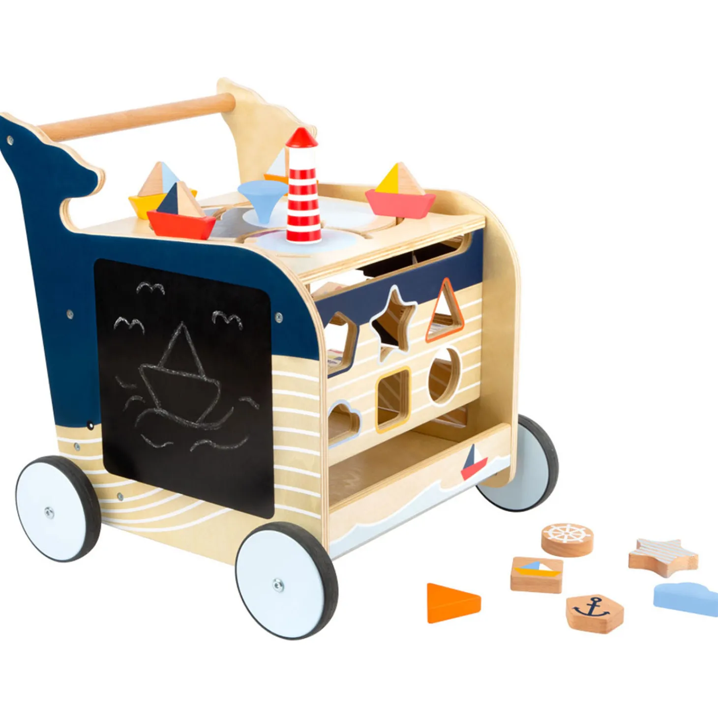 Small Foot - Houten Activiteiten Loopwagen Walvis