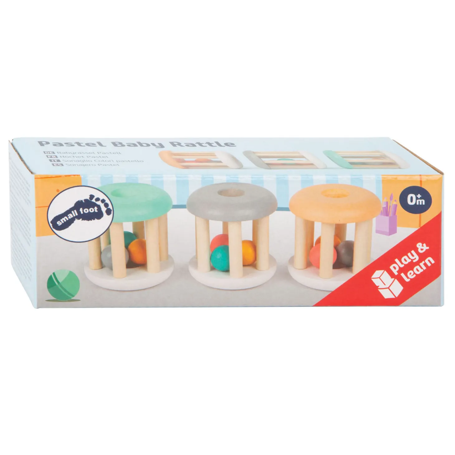 Small Foot - Houten Baby Ratel Pastel, 3st.