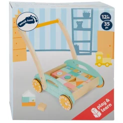 Small Foot - Houten Baby  Walker Loopwagen met Blokken Pastel, 35dlg.