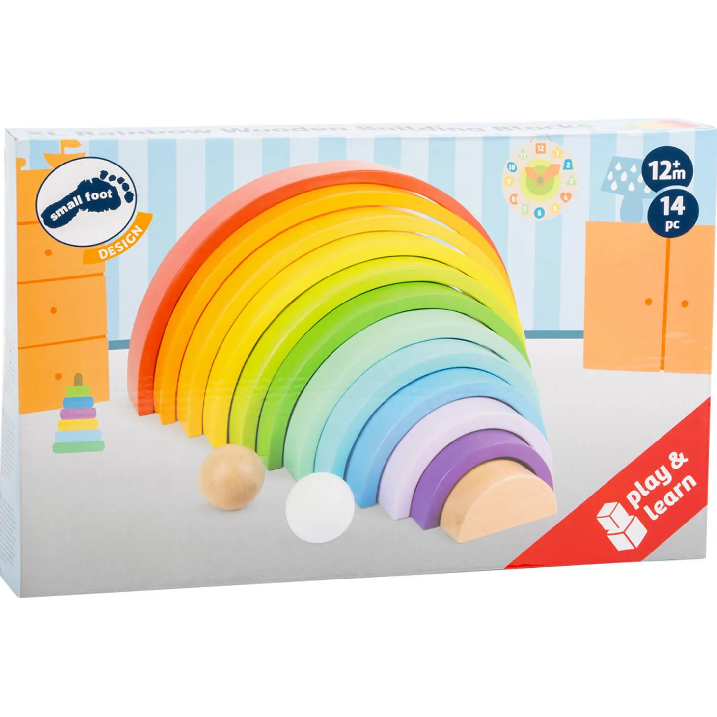 Small Foot - Houten Bouwblokken Regenboog XL, 14dlg.