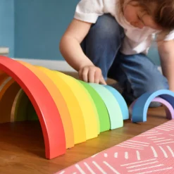 Small Foot - Houten Bouwblokken Regenboog XL, 14dlg.