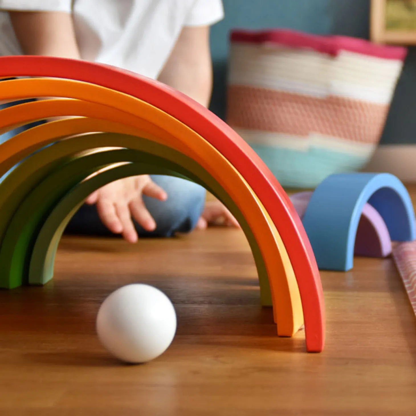 Small Foot - Houten Bouwblokken Regenboog XL, 14dlg.