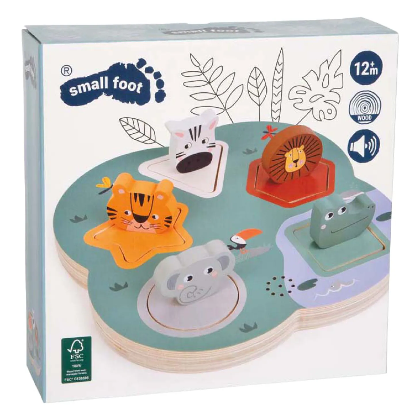 Small Foot - Houten 3D Dierengeluiden Puzzel Safari