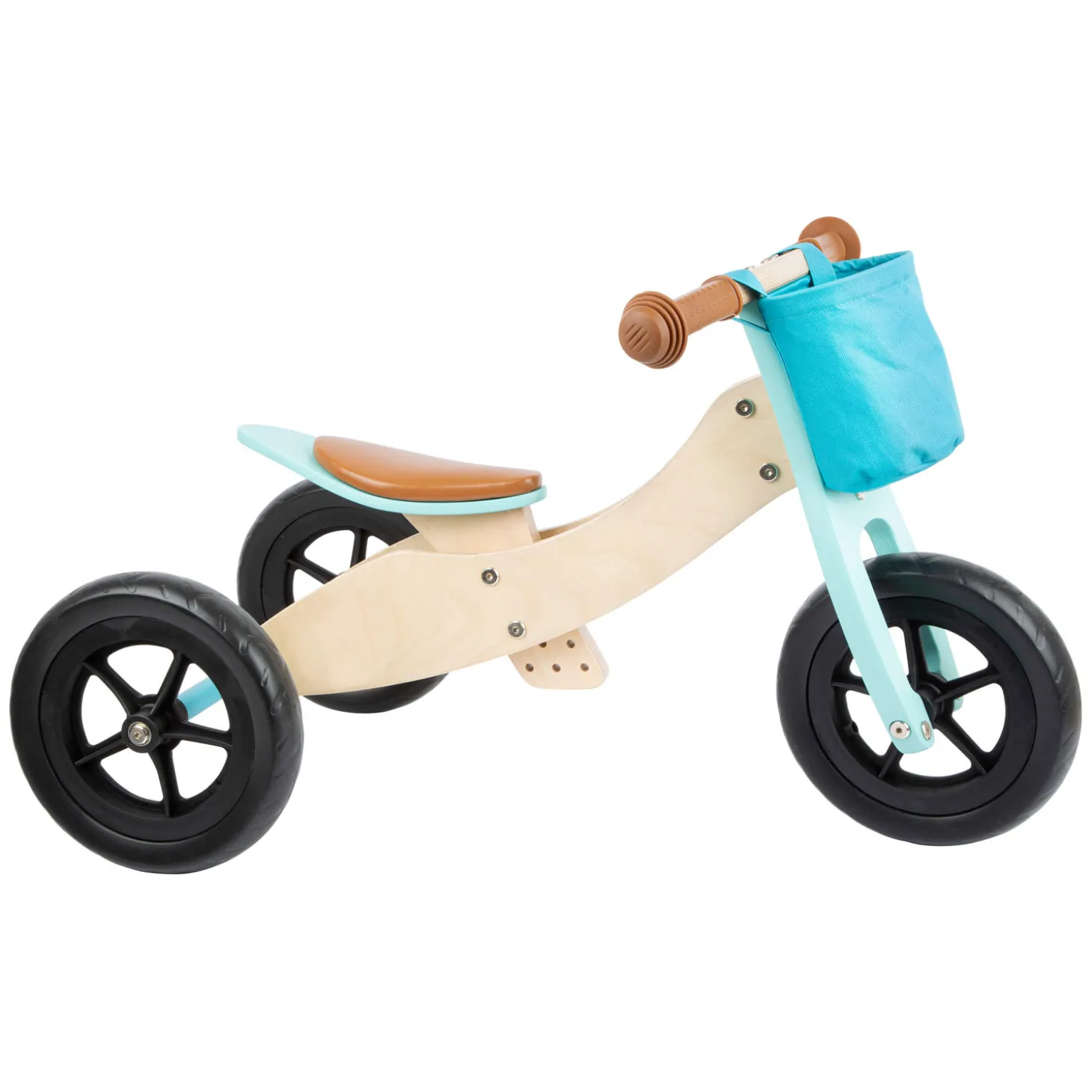 Small Foot - Houten Driewieler en Loopfiets 2in1 Maxi Turquoise
