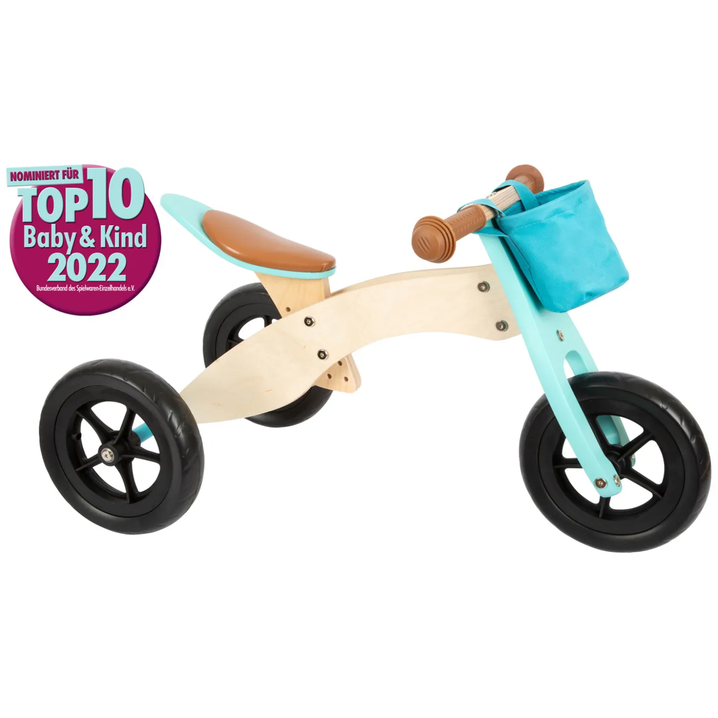 Small Foot - Houten Driewieler en Loopfiets 2in1 Maxi Turquoise