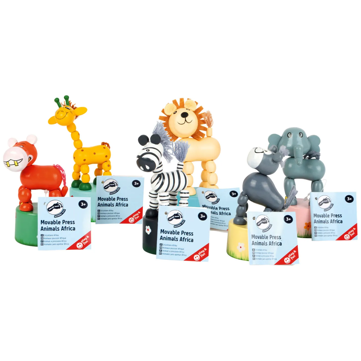 Small Foot - Houten Drukfiguur Wilde Dieren, Set van 6
