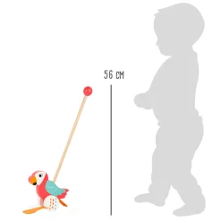 Small Foot - Houten Duwfiguur Papegaai Lori met Stok