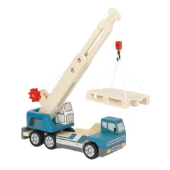 Small Foot -  Houten Kraanwagen Blauw met Pallet