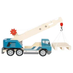 Small Foot -  Houten Kraanwagen Blauw met Pallet