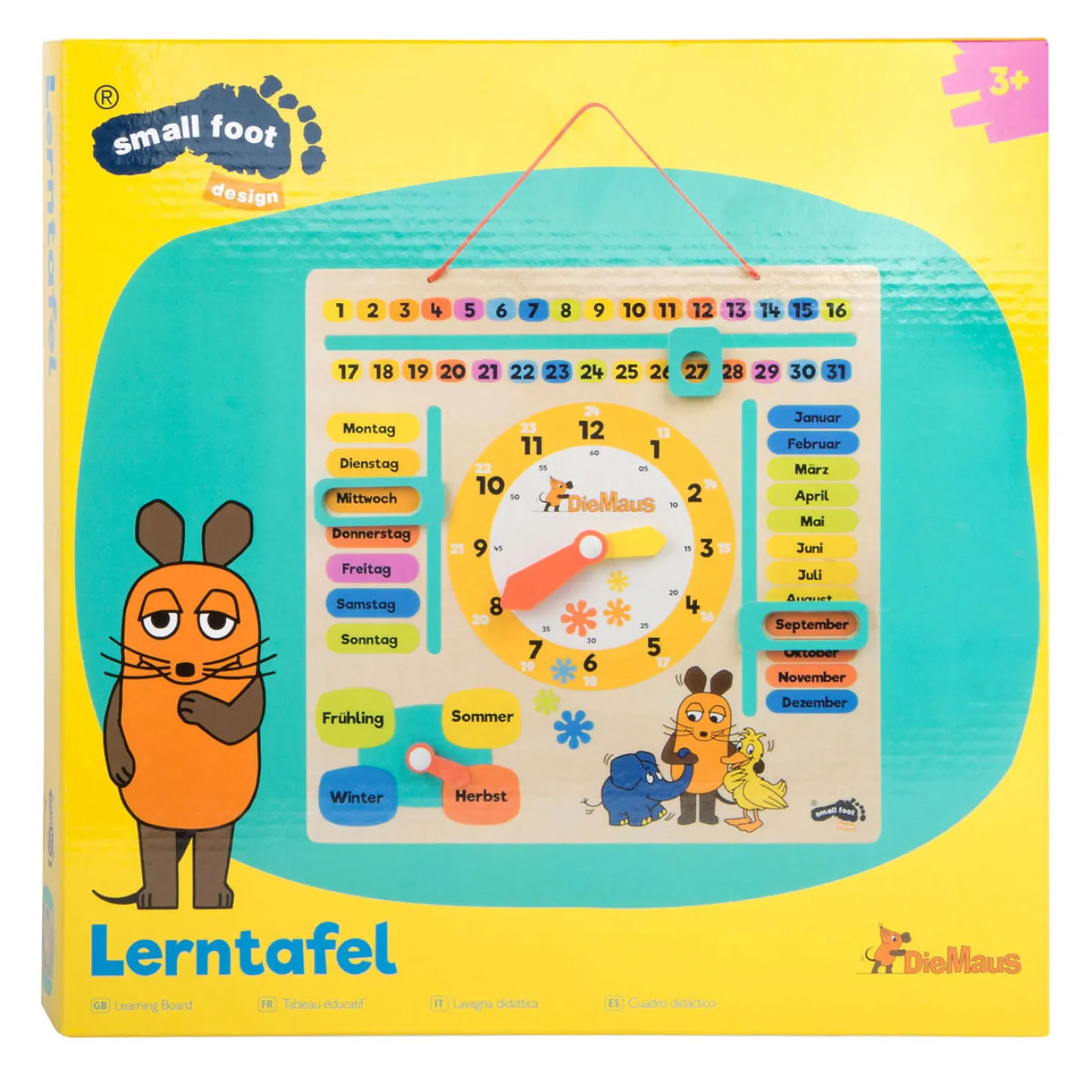 Small Foot - Houten Leerbord Klok Kijken Muis - Duitstalig