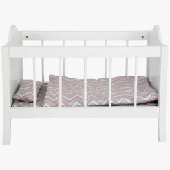 Small Foot - Houten Poppenbed Wit met Beddengoed Strepen, 4dlg.