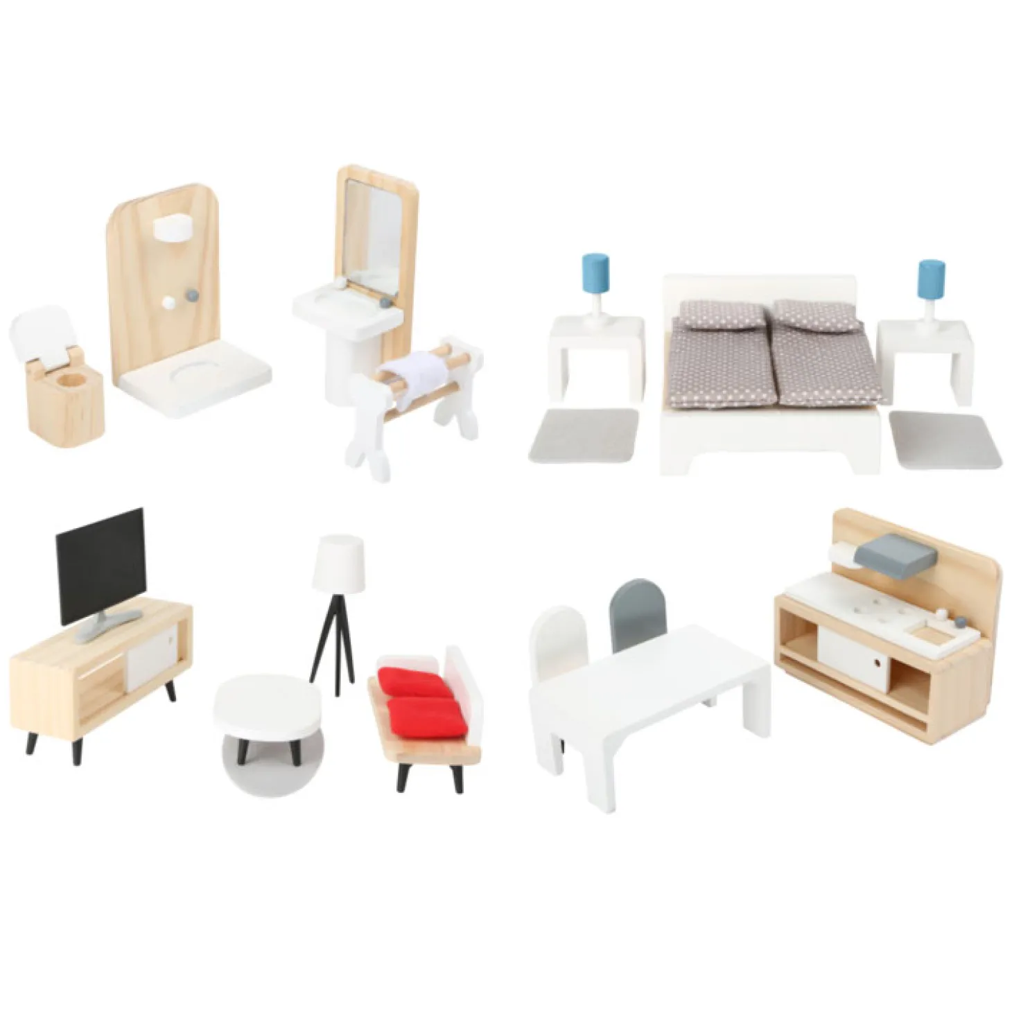 Small Foot - Houten Poppenhuis Meubeltjes Complete Set, 28dlg.