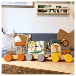Small Foot - Houten Stapelblokken Trein Safari, 16dlg.