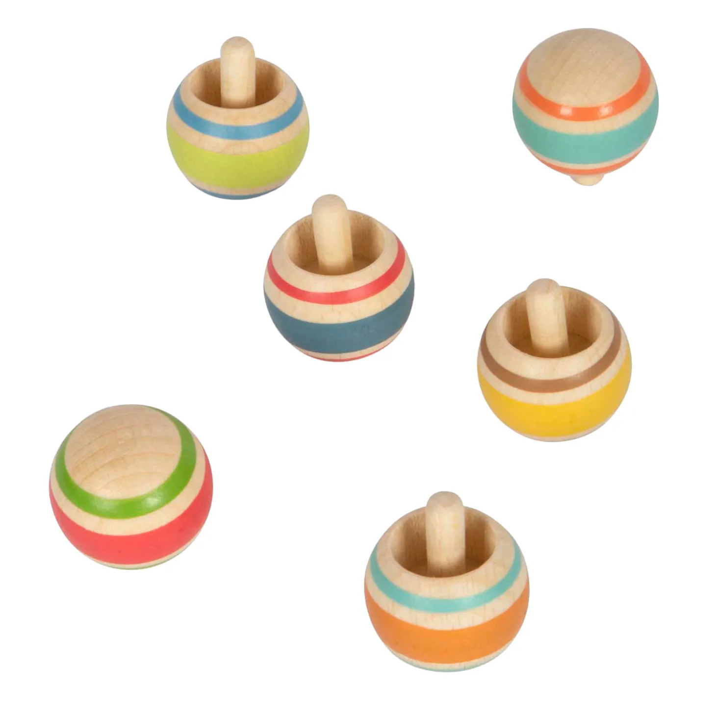 Small Foot - Houten Tollen Gestreept, Set van 6