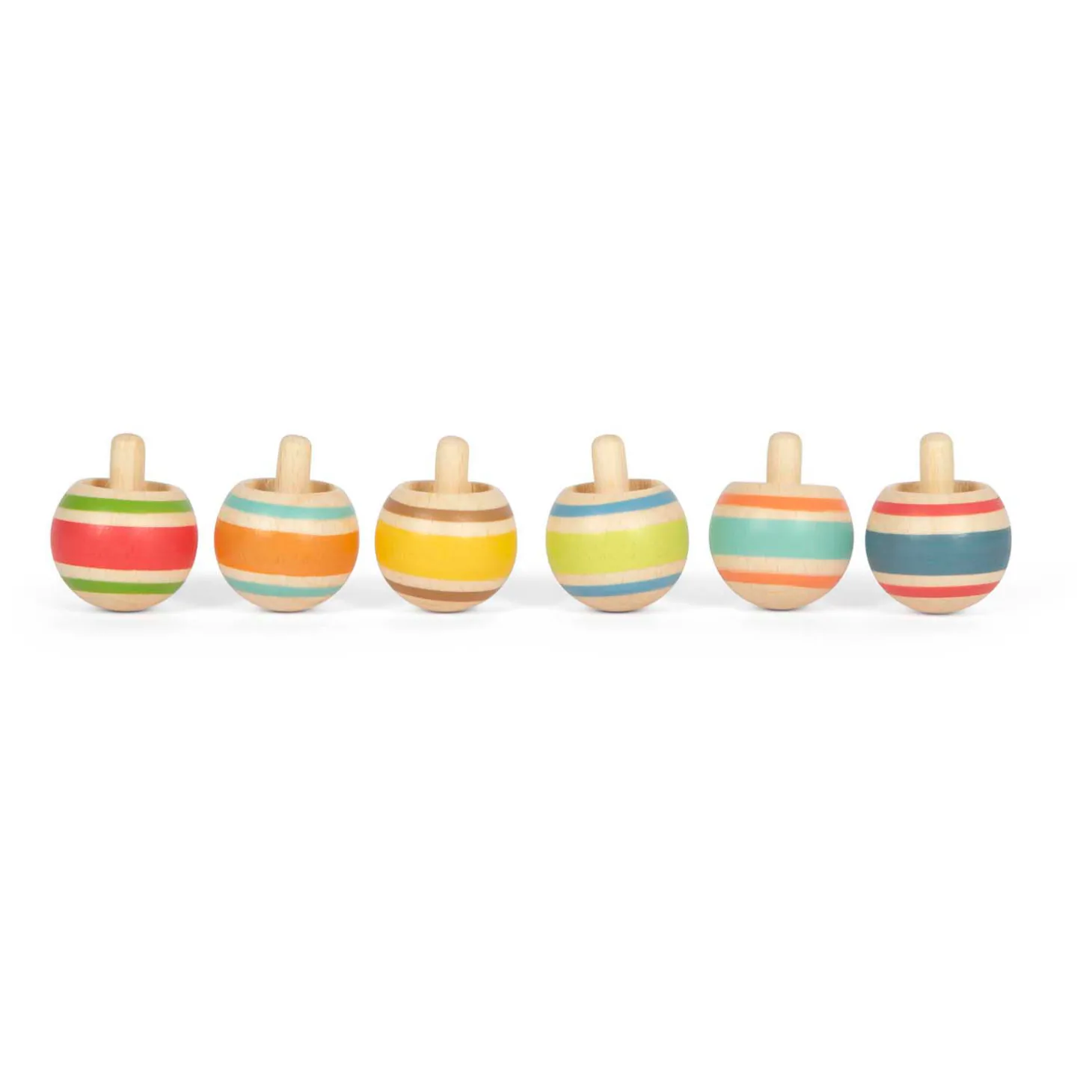 Small Foot - Houten Tollen Gestreept, Set van 6