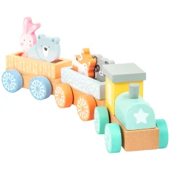Small Foot - Houten Trein met Bosdieren Pastel, 9dlg.