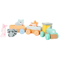 Small Foot - Houten Trein met Bosdieren Pastel, 9dlg.