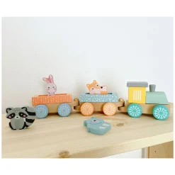 Small Foot - Houten Trein met Bosdieren Pastel, 9dlg.