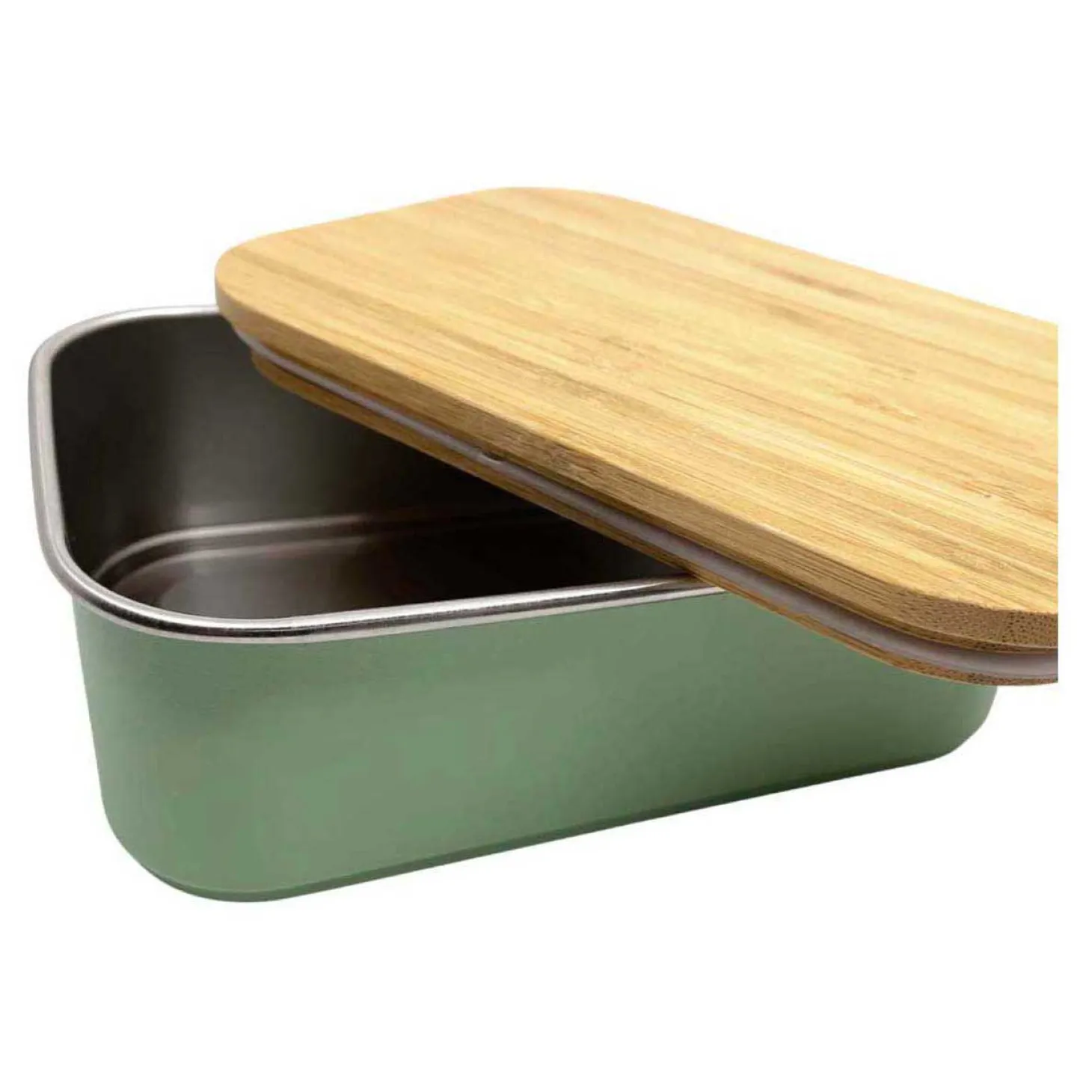 Smikkels RVS Broodtrommel met Bamboe Deksel 900ml - Groen