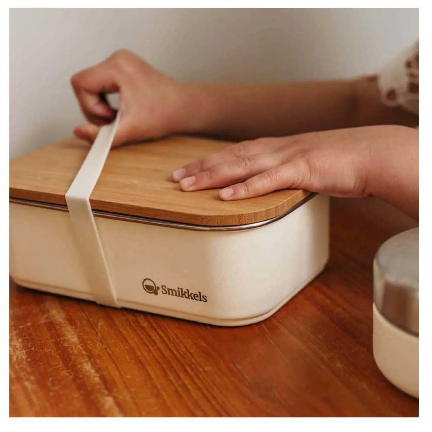 Smikkels RVS Broodtrommel met Bamboe Deksel 900ml - Wit