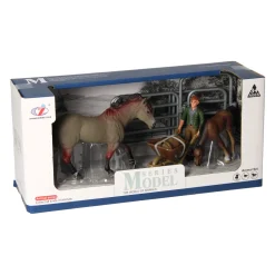 Speelset Paarden met Verzorger - Grijs Bruin