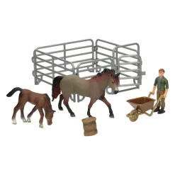 Speelset Paarden met Verzorger - Grijs Bruin