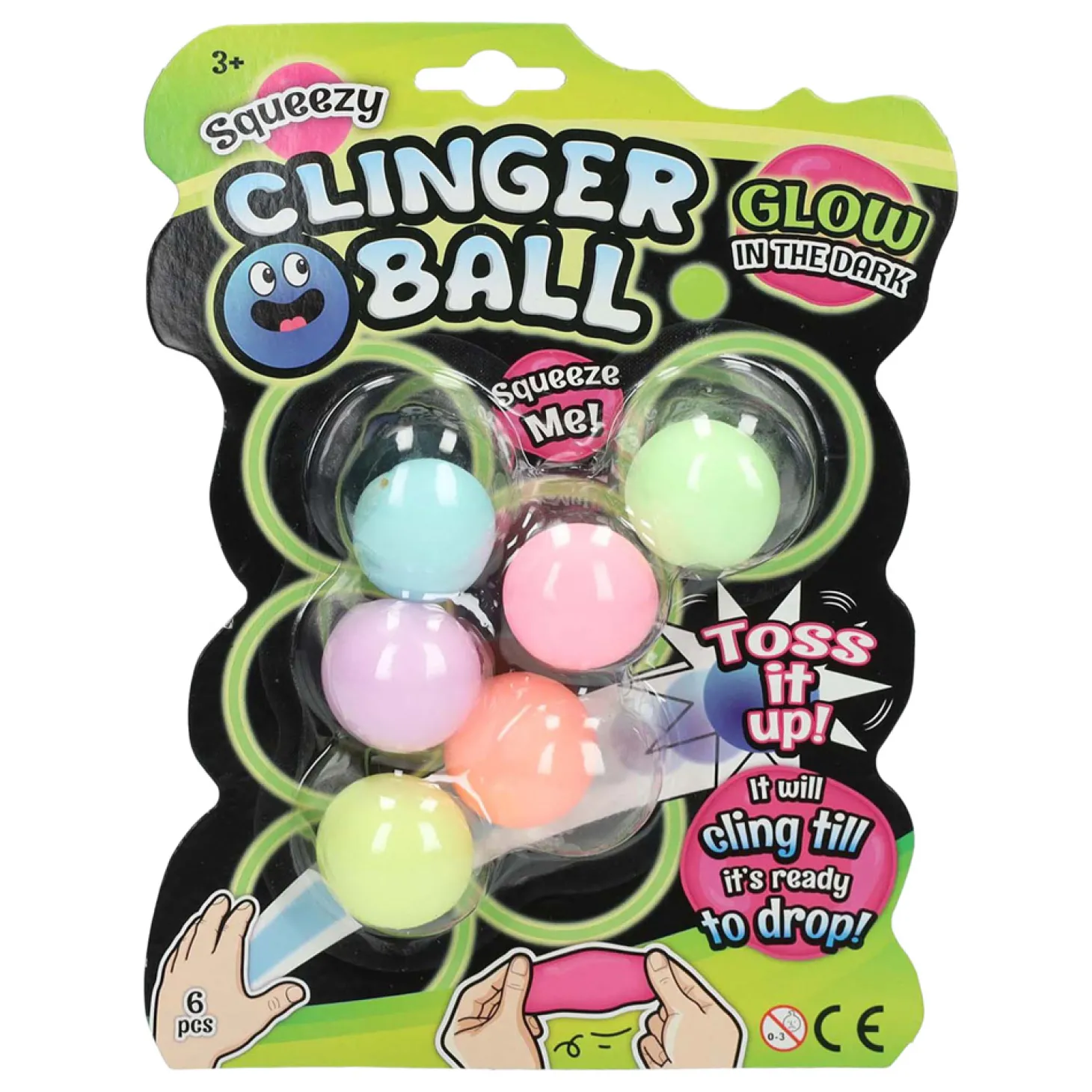 Squeeze Bal Sticky Wall Glow in the Dark, 6st