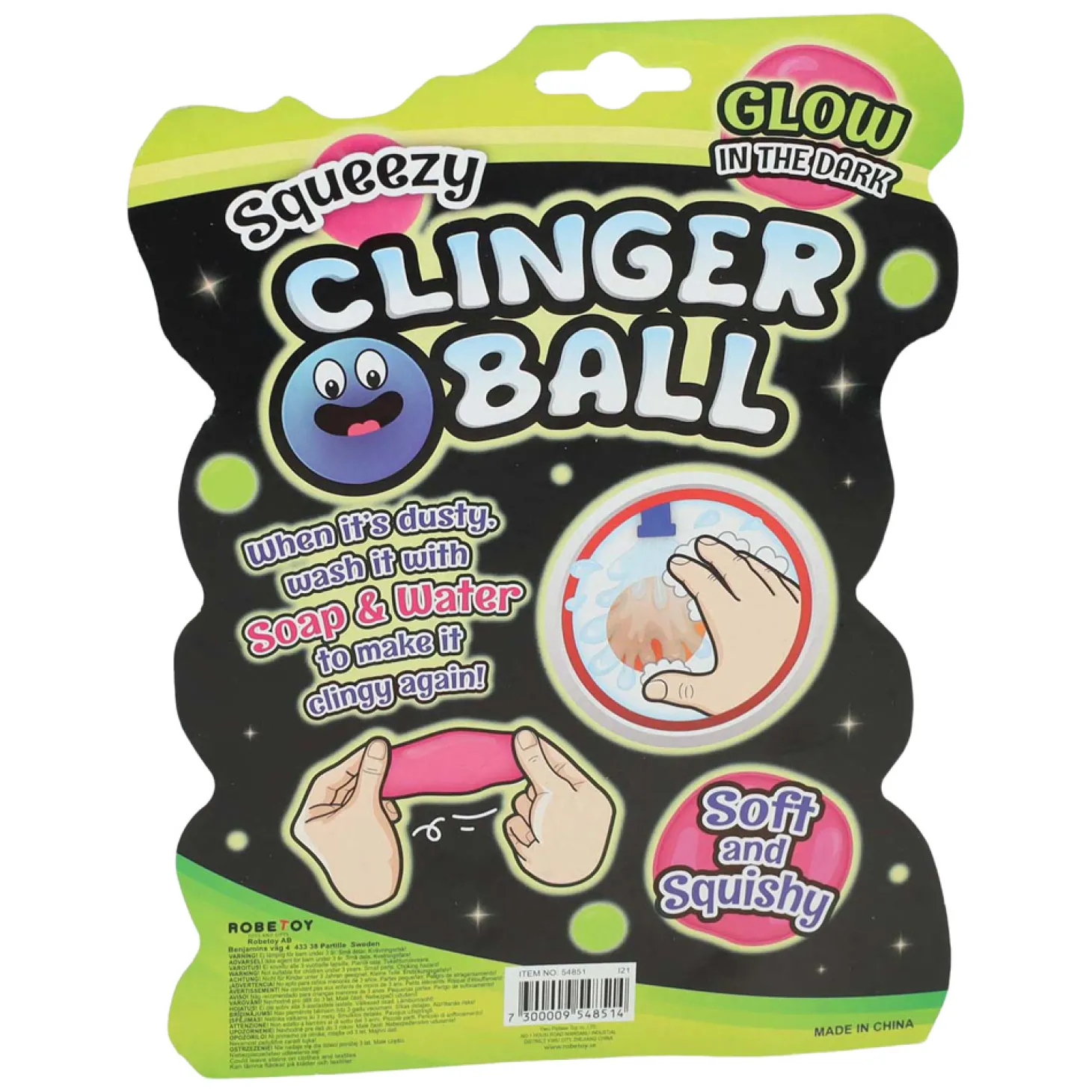 Squeeze Bal Sticky Wall Glow in the Dark, 6st