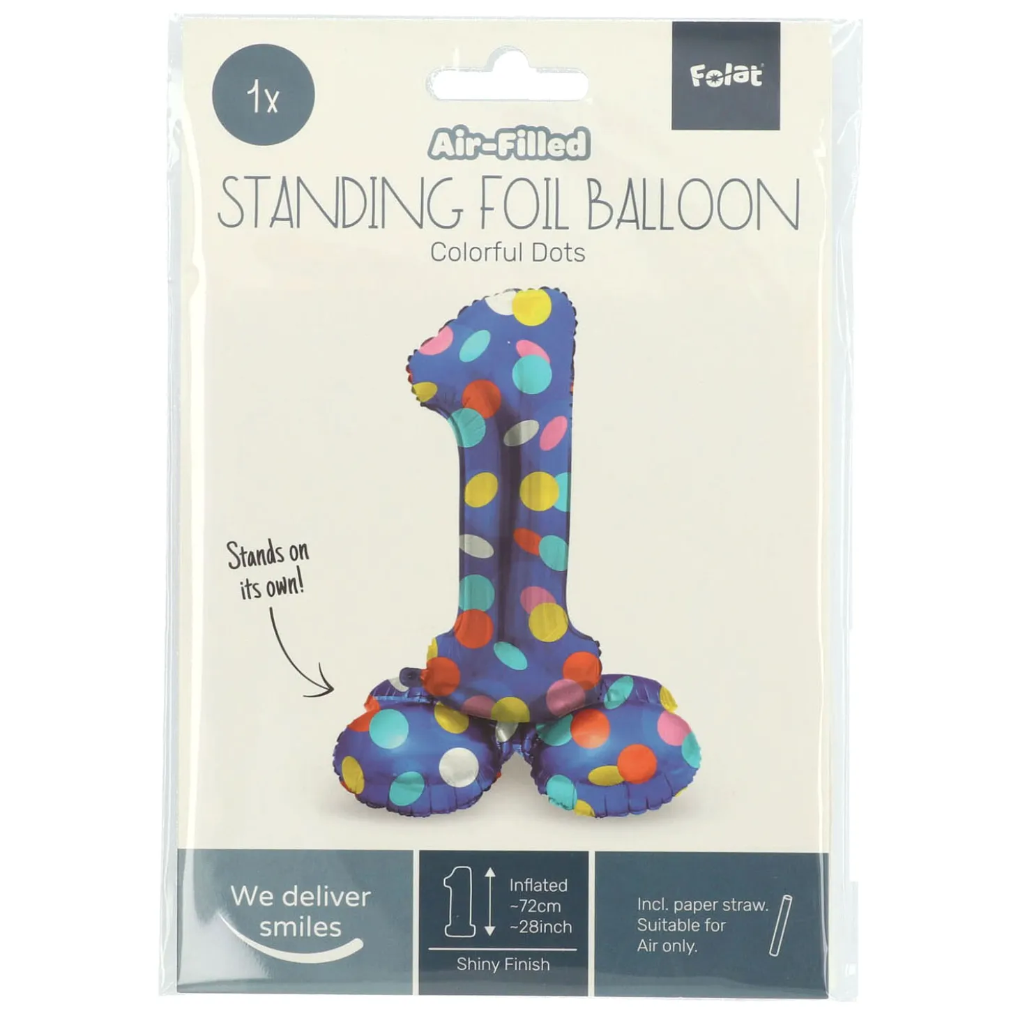 Staande Folieballon Colorful Dots Cijfer 1 - 72cm