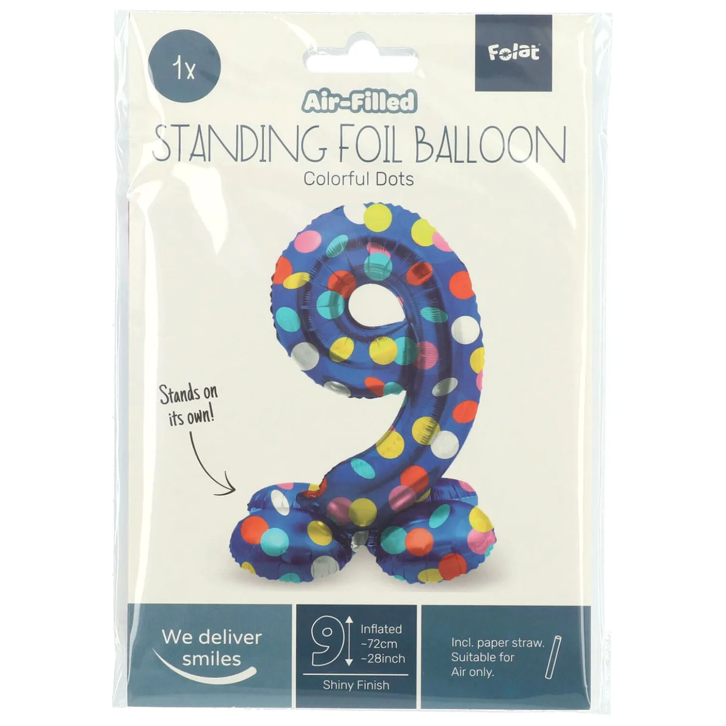 Staande Folieballon Colorful Dots Cijfer 9 - 72cm
