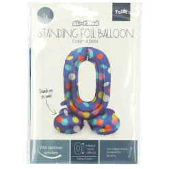 Staande Folieballon Colorful Dots Cijfer 0 - 72cm