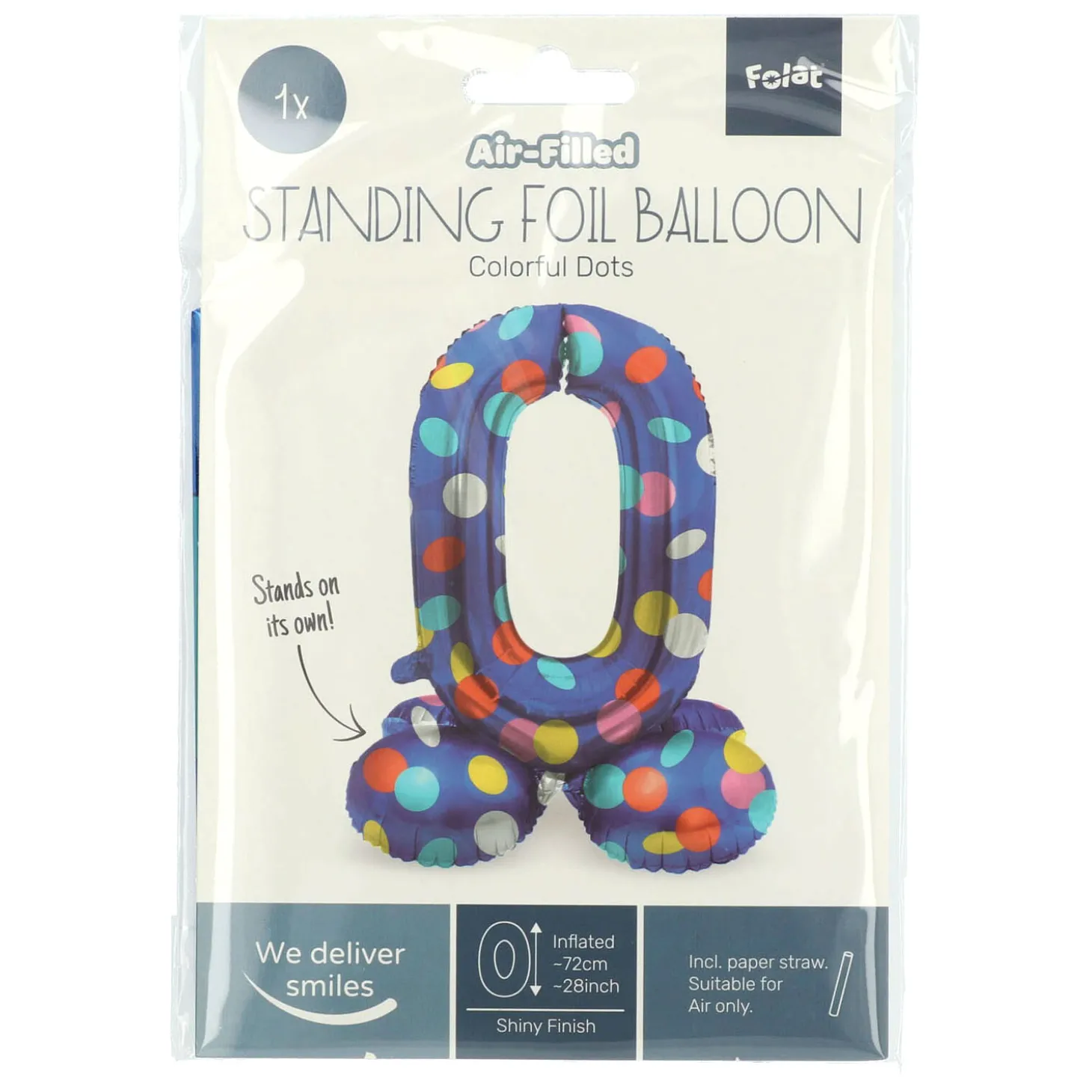 Staande Folieballon Colorful Dots Cijfer 0 - 72cm